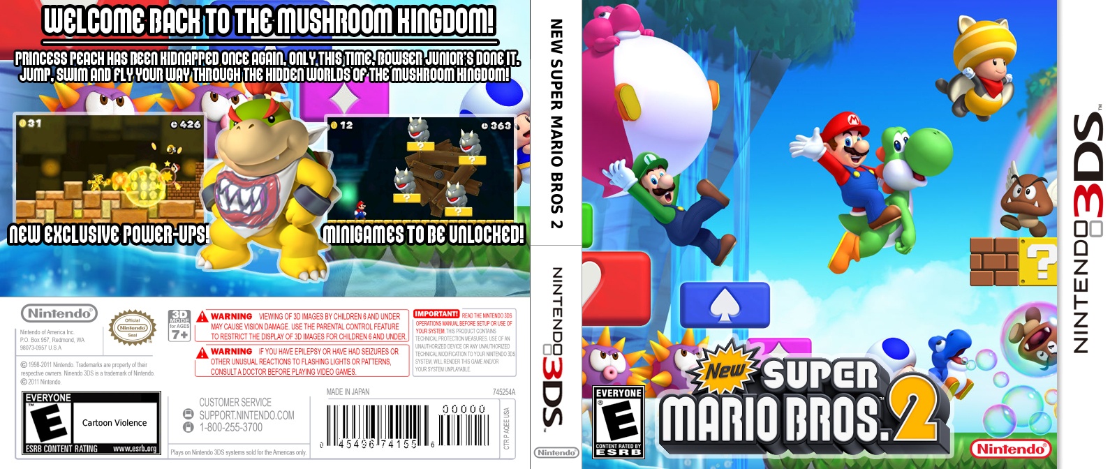NEW Super Mario Bros 2 3DS BoxArt box cover