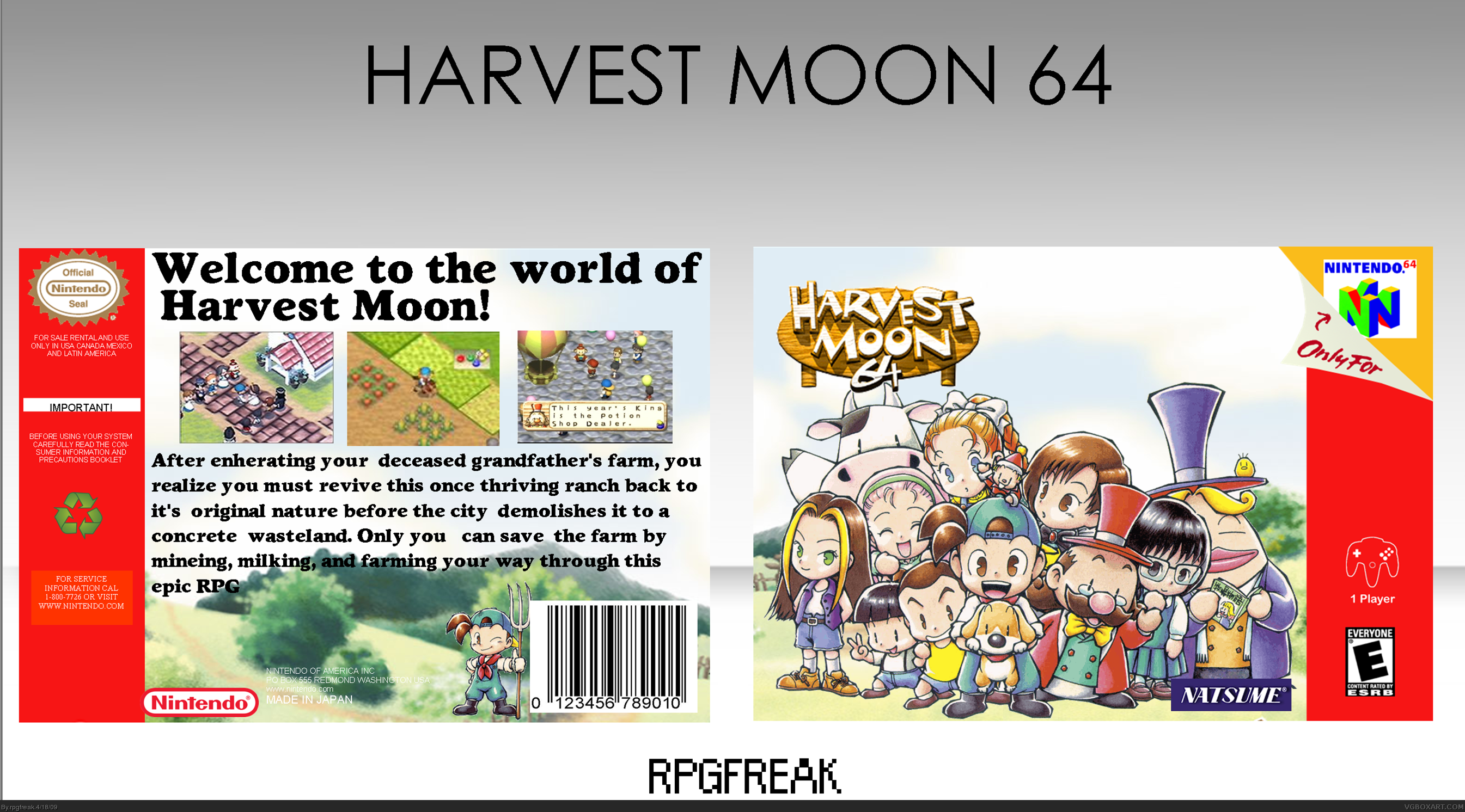 Viewing full size Harvest Moon 64 box cover