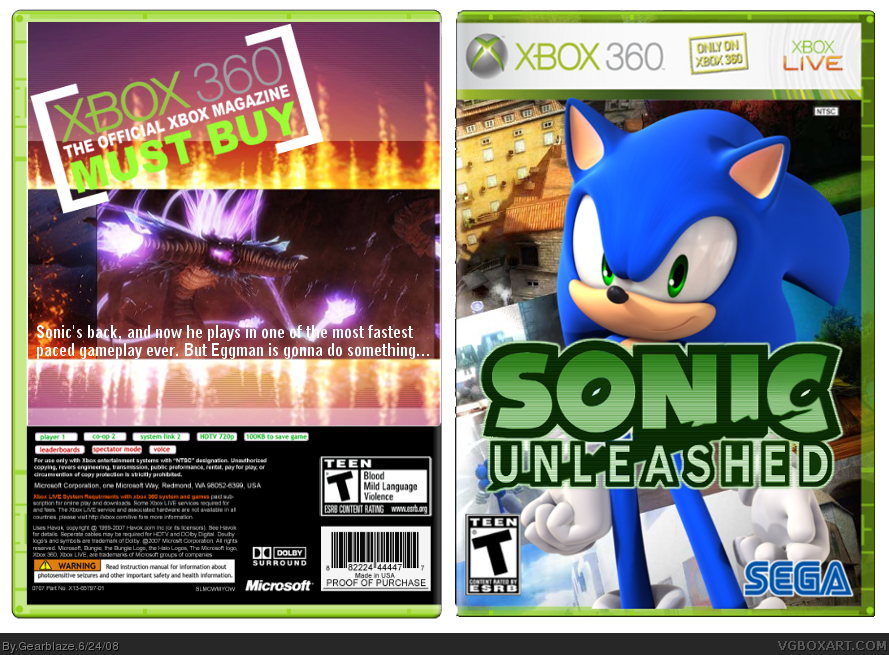 Sonic Unleashed Xbox 360 Box Art Cover By Gearblaze