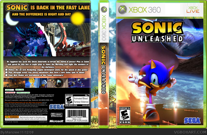 Sonic Unleashed Xbox 360 Box Art Cover by Mariolee