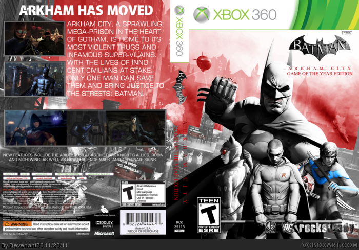 Batman: Arkham City (GOTY Edition) Xbox 360 Box Art Cover by Revenant36