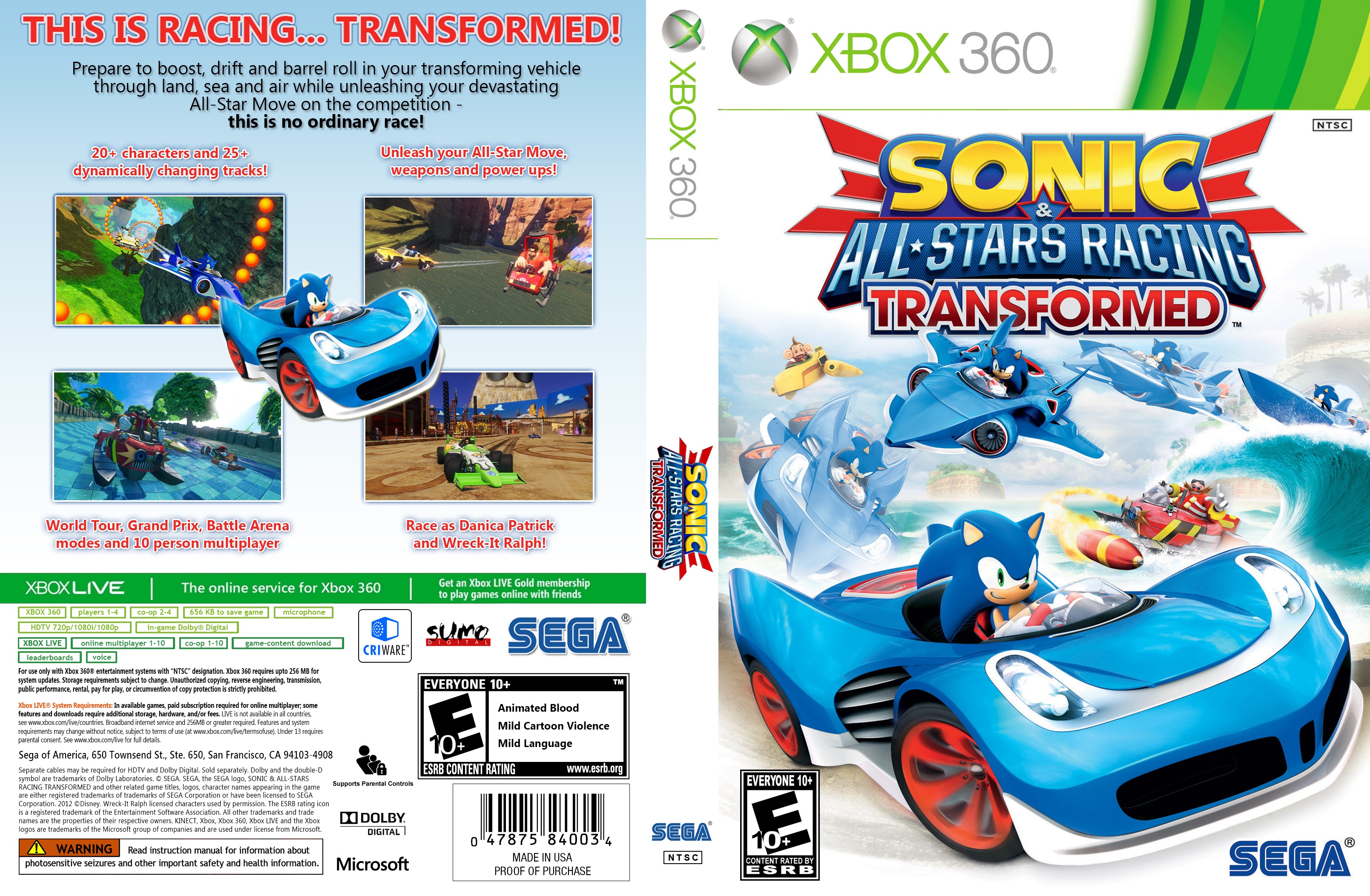 Sonic & All Stars Racing Transformed box cover