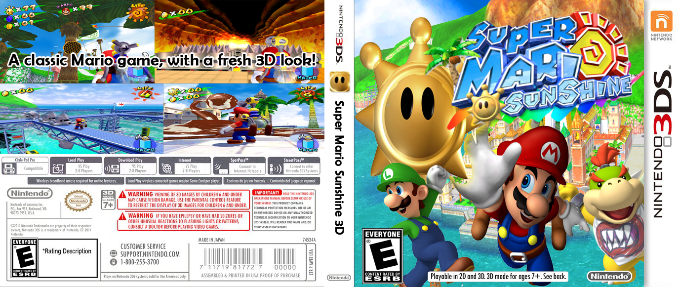 Viewing full size Super Mario Sunshine 3D box cover.