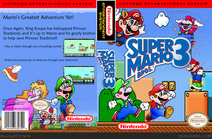 Super Mario Bros. 3 NES Box Art Cover by kirby22