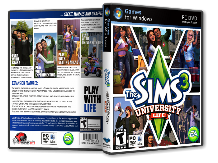 The Sims 3: University Life box art cover