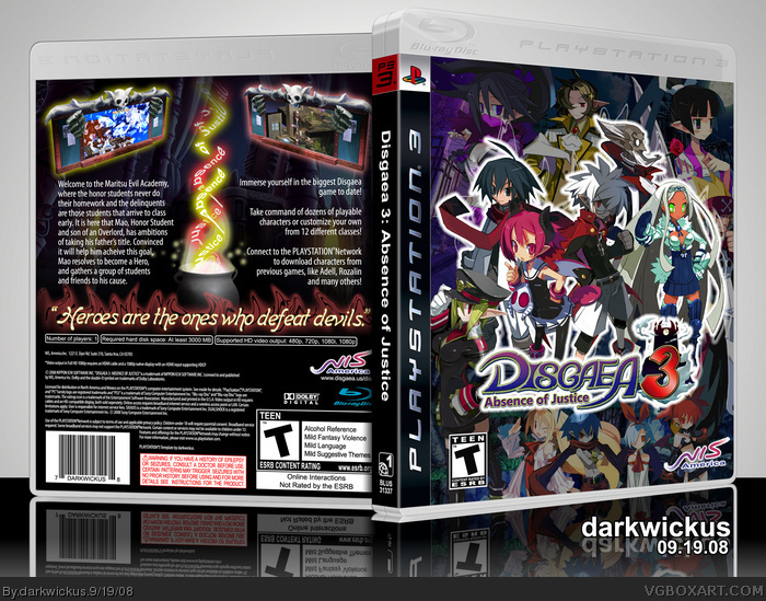 Disgaea 3: Absence of Justice PlayStation 3 Box Art Cover by