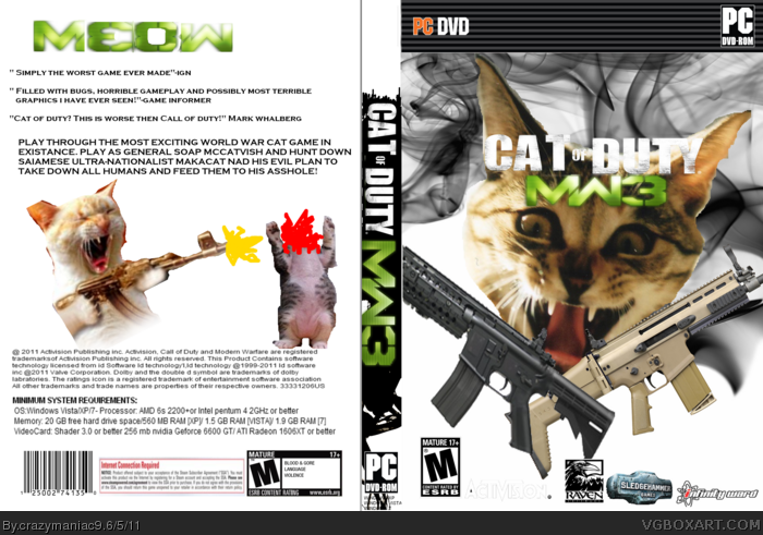 Cat of Duty MW3 box art cover
