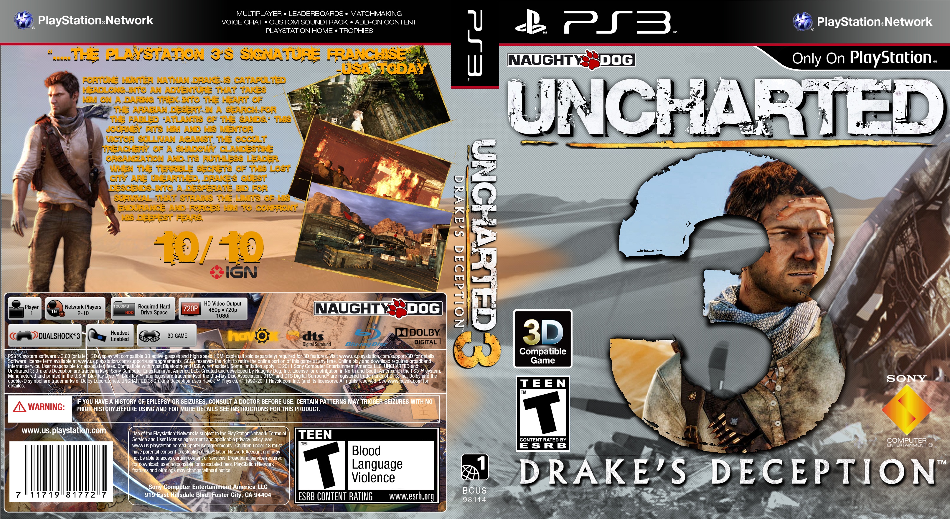 Uncharted 3: Drake's Deception PlayStation 3 Box Art Cover ...