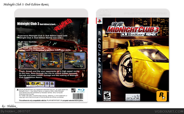 Midnight Club 3: Dub Edition Remix PlayStation 3 Box Art Cover by hidden_