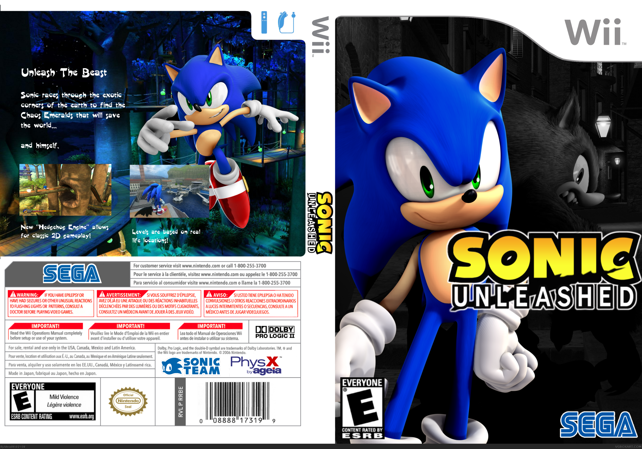 Viewing full size Sonic Unleashed box cover.