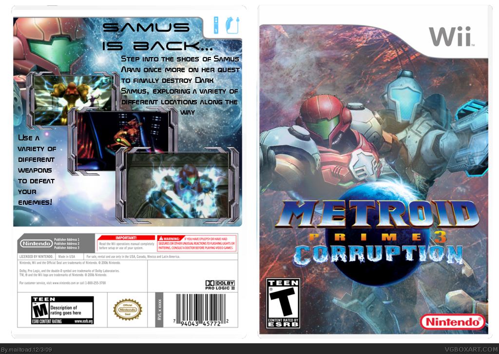 Viewing full size Metroid Prime 3: Corruption box cover.