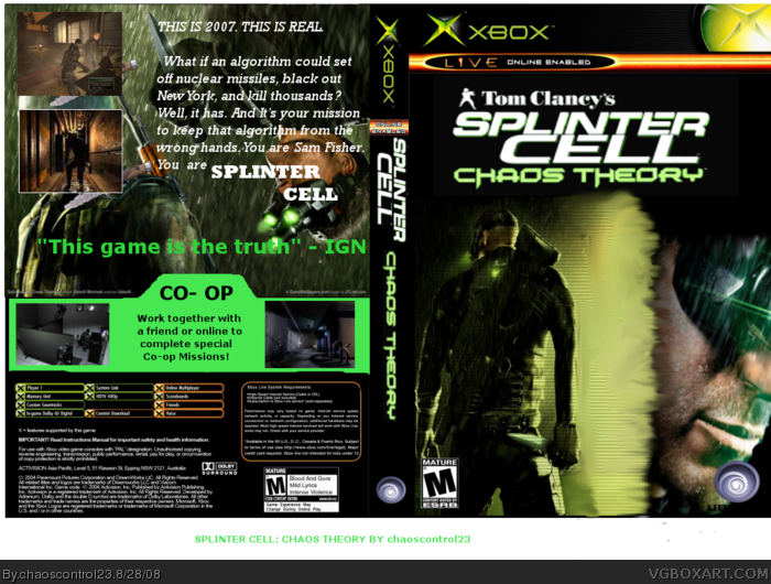 Tom Clancy's Splinter Cell: Chaos Theory Xbox 360 Box Art Cover by  MuffinKiller